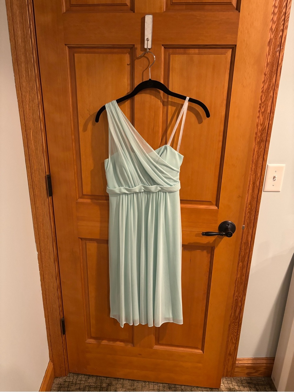 David's Bridal Mint Green One-Shoulder Chiffon Dress